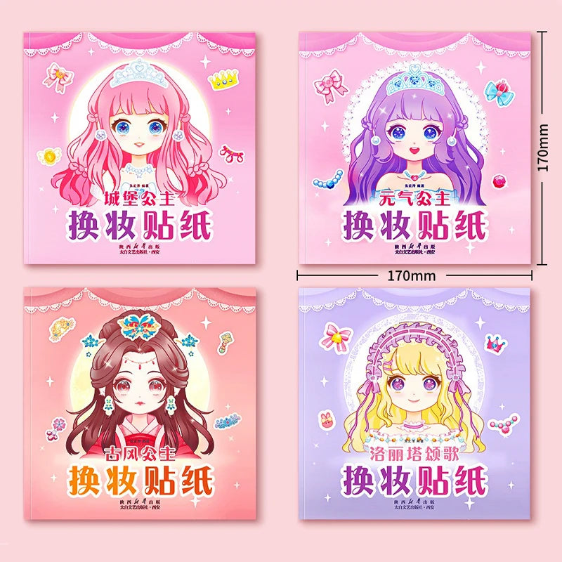 Stickers Book Handicrafts Creative Kids Stickers 15 Pages Toy Puzzle Reusable for Girls Cartoon Princess Make A Face Stickers