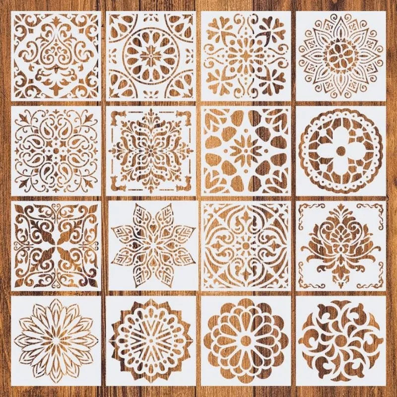 16Pcs/Set Mandala Stencils,15cm Mandala Dot Painting Stencils for DIY Home Decoration Drawing Scrapbook Embossing Album Templ