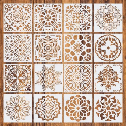 16Pcs/Set Mandala Stencils,15cm Mandala Dot Painting Stencils for DIY Home Decoration Drawing Scrapbook Embossing Album Templ