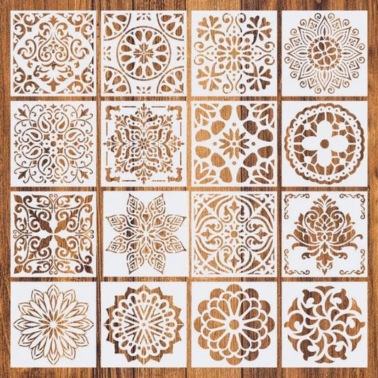 16Pcs/Set Mandala Stencils,15cm Mandala Dot Painting Stencils for DIY Home Decoration Drawing Scrapbook Embossing Album Templ