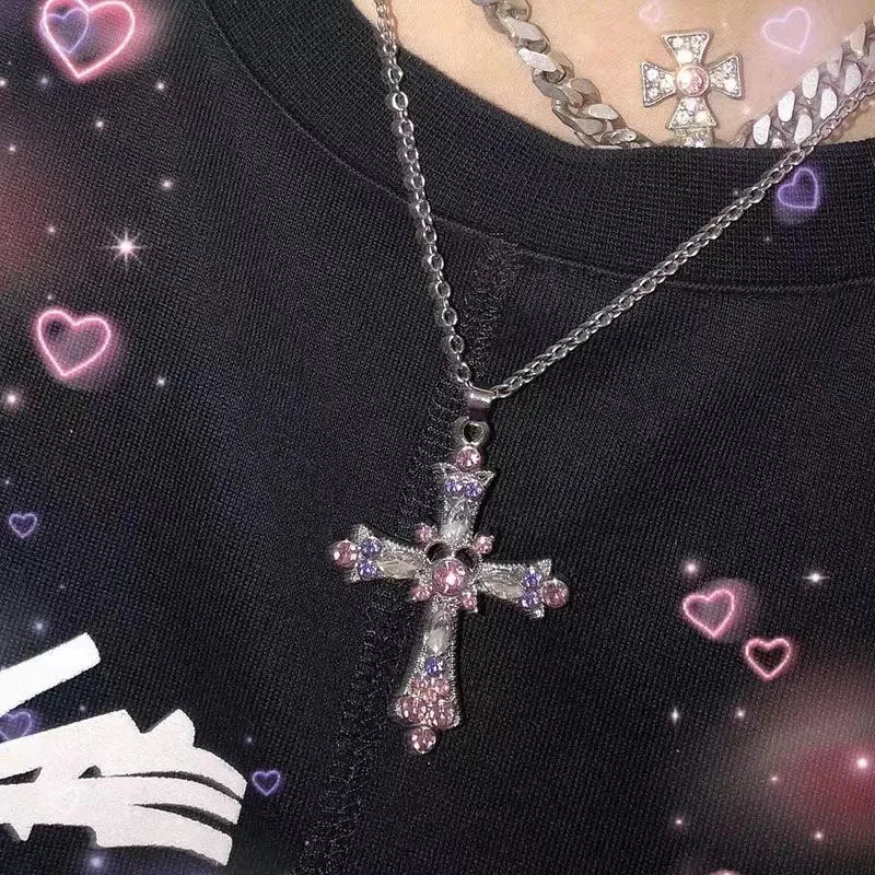 Fashion Women Crystal Zircon Cross Pendant Necklace for Women Trendy Girl Chain Necklace Choker Punk Party Jewelry Gift 2023 