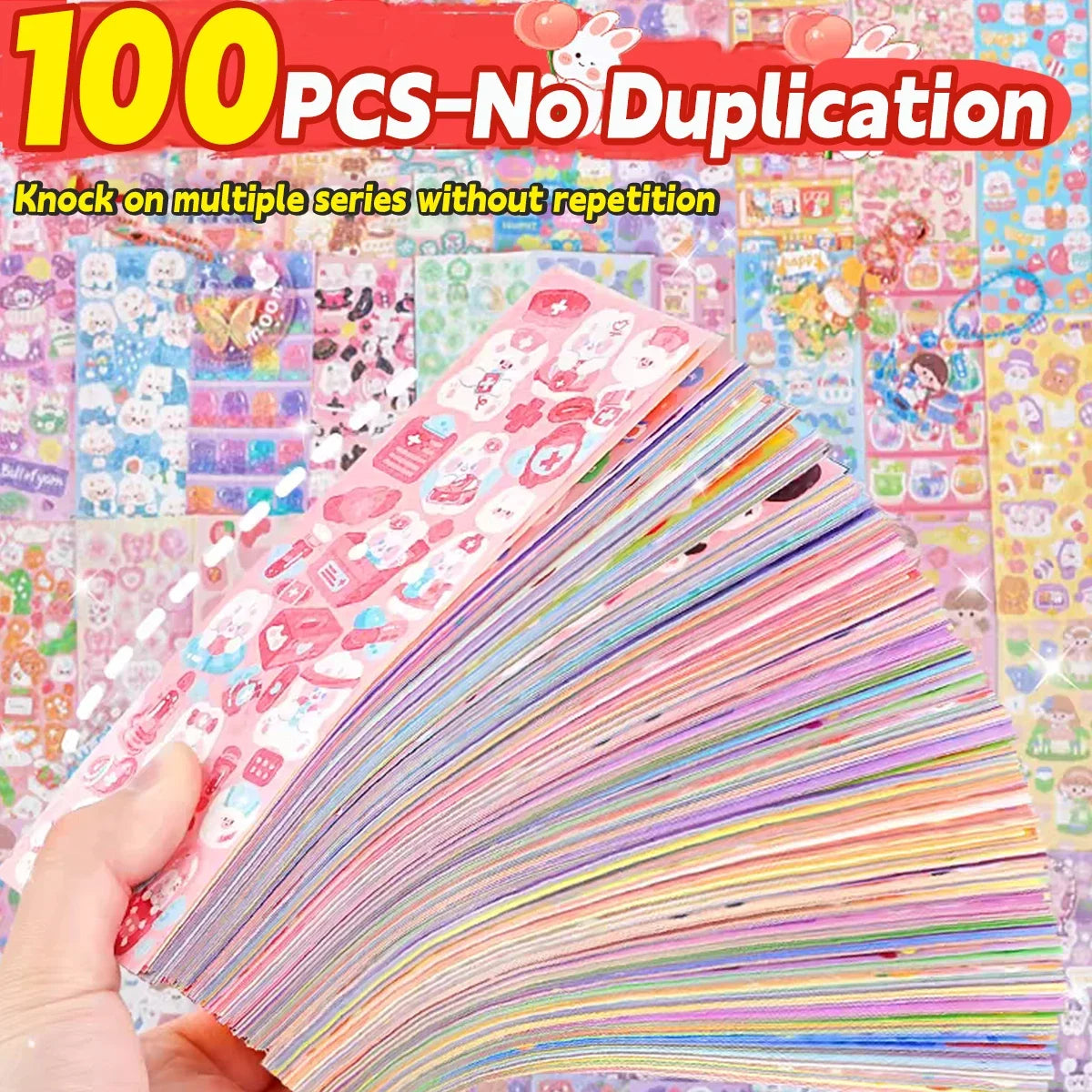20-200 PCS Goo Card Cute Stickers Kawaii Cartoon Laser Sticker No repeat for Diary DIY School Students Decoration Stationery 