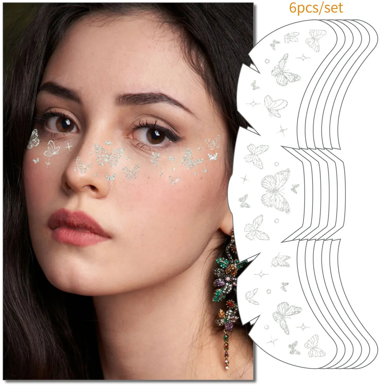 6pcs Freckle Tattoo Stickers Gold Silver Metallic Temporary Tattoo Stickers For Women Glitter Face Decals for Music Festival 