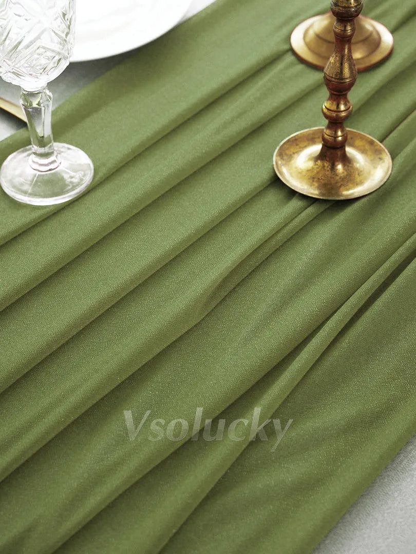 Table Runner Luxury Sheer for Wedding Rustic Boho Party Bridal Shower Birthday Christmas Decorations - Olive Green / 2m X 74c