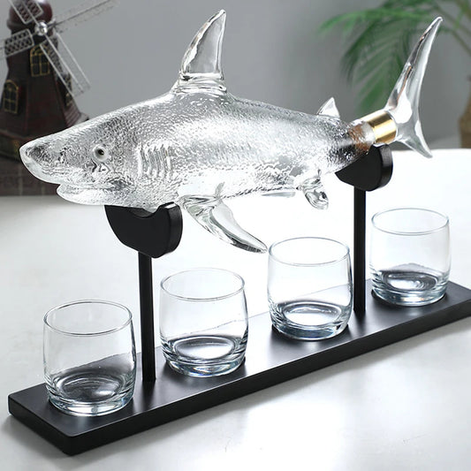 1000mL Shark Decanter Suit Originality Wine Set Ornament Glass Bar Animal Shaped Wine Bottle Manual Arts And Crafts Gift