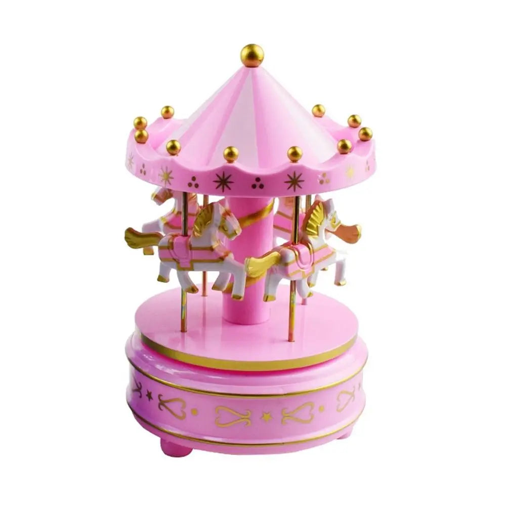 Creative Fantasy Christmas Holiday Decor Carousel Music Box Easy Use Carousel Ferris Wheel Ornaments - Pink