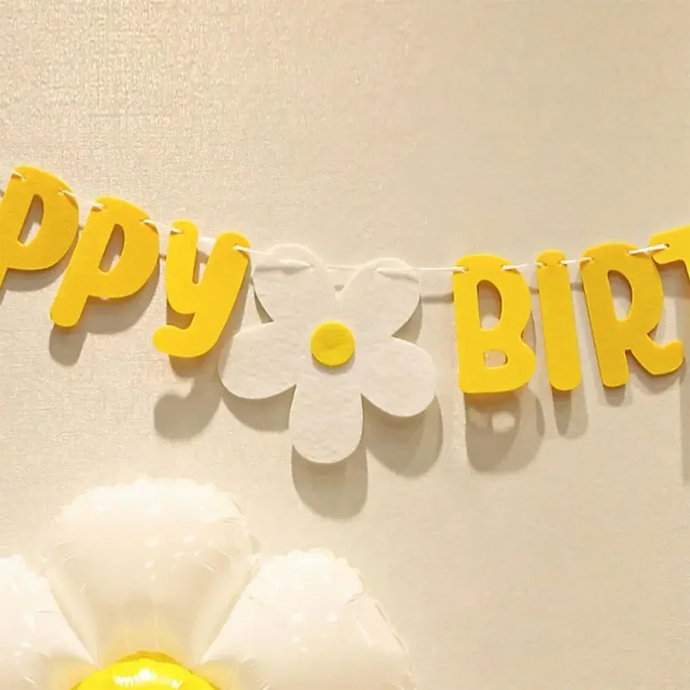 New Baby Shower Daisy Happy Birthday Banner White Flower Birthday Sign Garland Decoration Happy Daisy Flag Yellow Flower Part