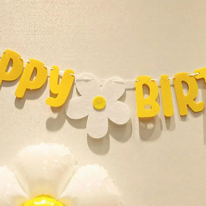 New Baby Shower Daisy Happy Birthday Banner White Flower Birthday Sign Garland Decoration Happy Daisy Flag Yellow Flower Part