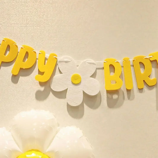 New Baby Shower Daisy Happy Birthday Banner White Flower Birthday Sign Garland Decoration Happy Daisy Flag Yellow Flower Part