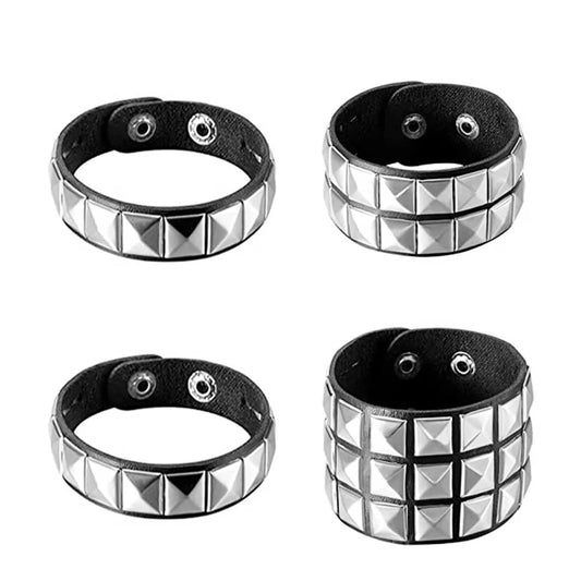Black Leather Goth Square Washer Rivet Bracelet Cuff Wristband Gothic Punk Bracelets For Armbands Men Women