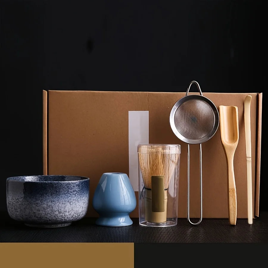 6PCS/Set Japanese-style Matcha Bowl , Spoon, Tea Whisk, Sieve Mesh, Perfect Gift For Ceremony, Traditional Decoration - Kiln 