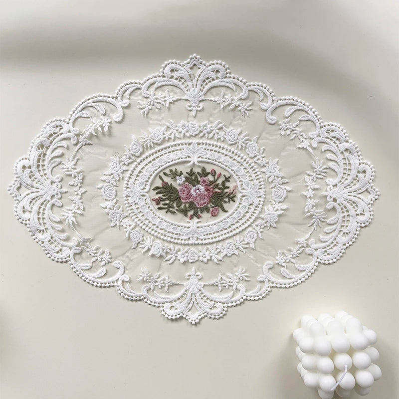 Vintage Lace Coaster Table Cloth Lace Tablecloth Embroidery Placemat Cabinet Furniture Decoration Background Photo Props - A5