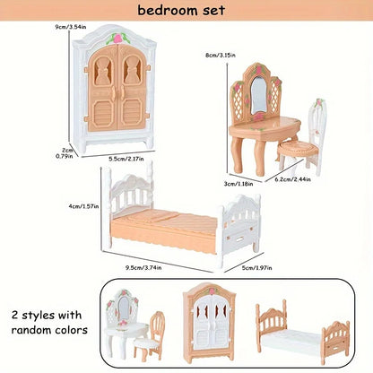 Miniature Dollhouse Furniture Kitchen Living Room Bedroom Bathroom Doll House Furniture Pretend Play Dollhouse Miniatures - B
