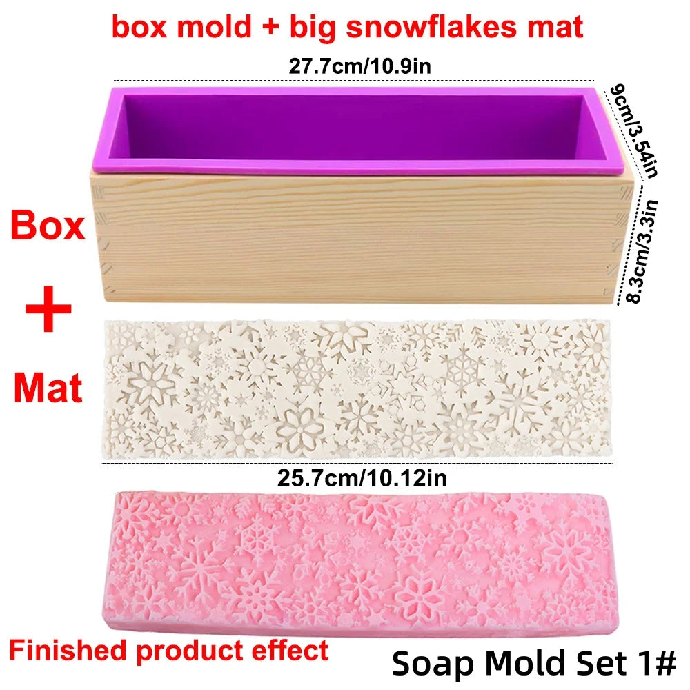 Silicone Wooden Box Soap Mold Making Kit DIY Artistic Soap Making Mold with Flexible Rectangle Floral Flower Embossing Mat - 
