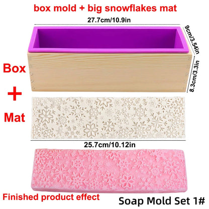 Silicone Wooden Box Soap Mold Making Kit DIY Artistic Soap Making Mold with Flexible Rectangle Floral Flower Embossing Mat - 