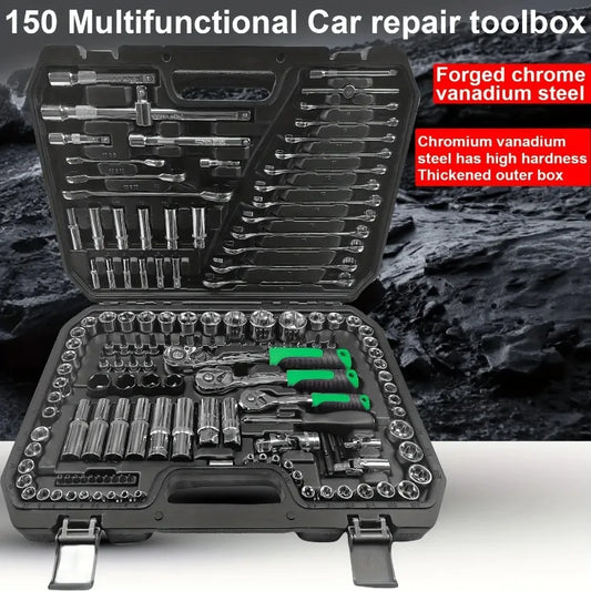 150/46Pcs Premium Heavy Duty CR-V Socket Wrench Ratchet Set, Multifunctional Auto Mechanical Repair Tool Kit with Storage Cas