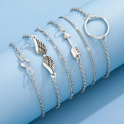 6Pcs/set Vintage Stone Moon Bracelet Set for Women Bohemian Geometric Gold Silver Color Tassel Metal Bracelets Jewelry Gift