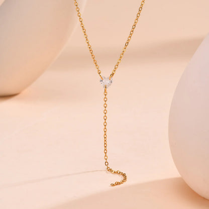 Drop Y Lariat Necklace with Bar Pendant, Stainless Steel Long Chain, Womens Necklaces Trendy
