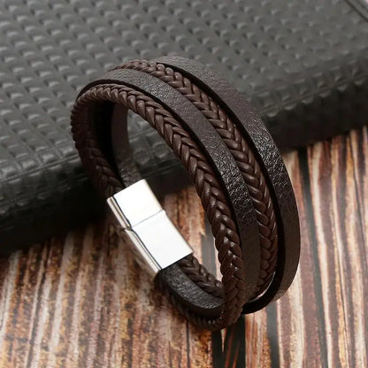 Classic Men's Leather Bracelet New Style Hand-woven Multi-layer Combination Accessory Fashion Man Jewelry - G4 / 21cm