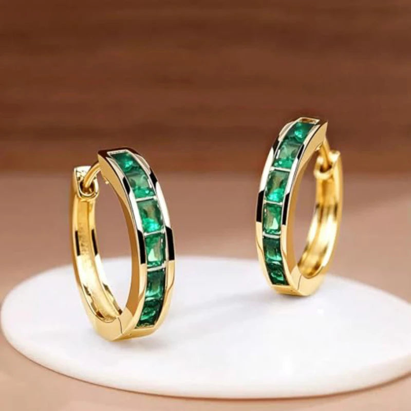 Huitan Classic Design Women Hoop Earrings Full with Princess Square CZ Simple and Elegant Female Accessories Versatile Jewelr