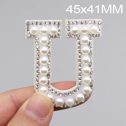 26 English Letters Pearl Rhinestone Patches For Clothes A-Z Alphabet Pearl Rhinestones Applique Sew On/Glue On Patches DIY Na
