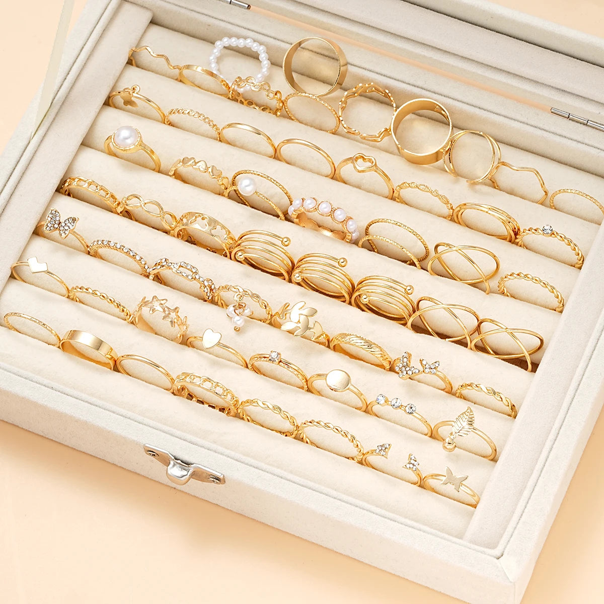 58PCS Vintage Heart Snake Butterfly Rings Set for Women Fashion Metal Gold Plated Geometric Hollow Finger Ring Jewelry Gifts 