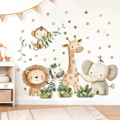 Cute Forest Animals Wall Stickers for Kids Rooms Children Boys Girls Baby Room Decoration Nursery Wallpaper Vinyl Elephant Li