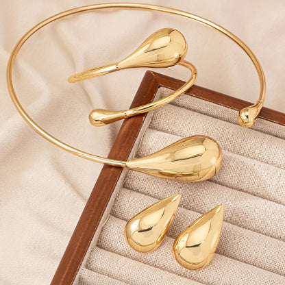 Vintage Style Minimalist Teardrop Jewelry Set - Zinc Alloy Necklace, Bracelet and Earrings Set for Everyday Wear