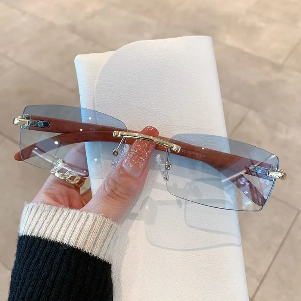 Trendy Punk Sunglasses Rimless Rectangle Sun Glasses for Men Women Fashion UV400 Driving Shades Frameless Gradient Eyewear - 