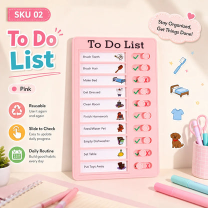 Self Discipline Checklist Board, Replaceable Plastic Chore Chart for Kids Adults, Summer Task Planner & Daily Habit Tracker -