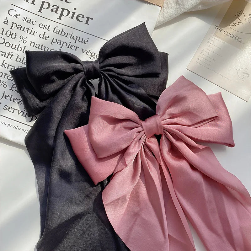 Solid Color Bow Ribbon Hair Clip New Women Large Bowknot Barrettes Women Ponytail Clip Headband Girls Hair Accessories Gift -