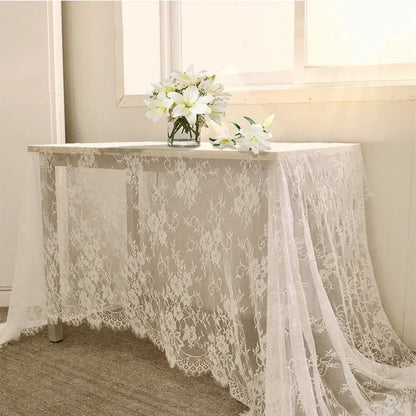 Rustic Wedding White Lace Tablecloth Vintage Embroidered Reception Table Cloth Decor Boho Party Valentine's Day Tablecloth
