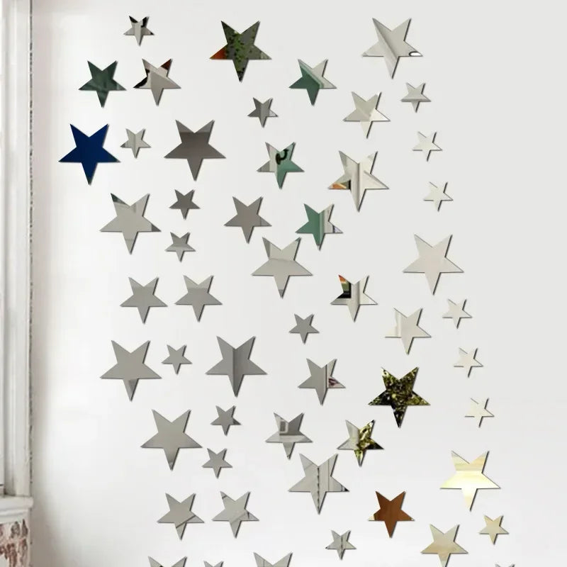 20pcs Star Wall Sticker 3D Acrylic Irregular Mirror Vanity Living Room Decoration Cartoon Wall Stickers for Kids Room Home De