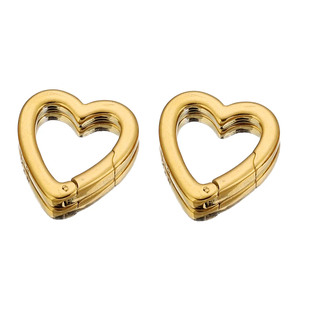 2pcs Stainless Steel Clasps Geometry Heart Round Ring Lobster Clasp Hooks Connectors Necklace for DIY Jewelry Making Supplies