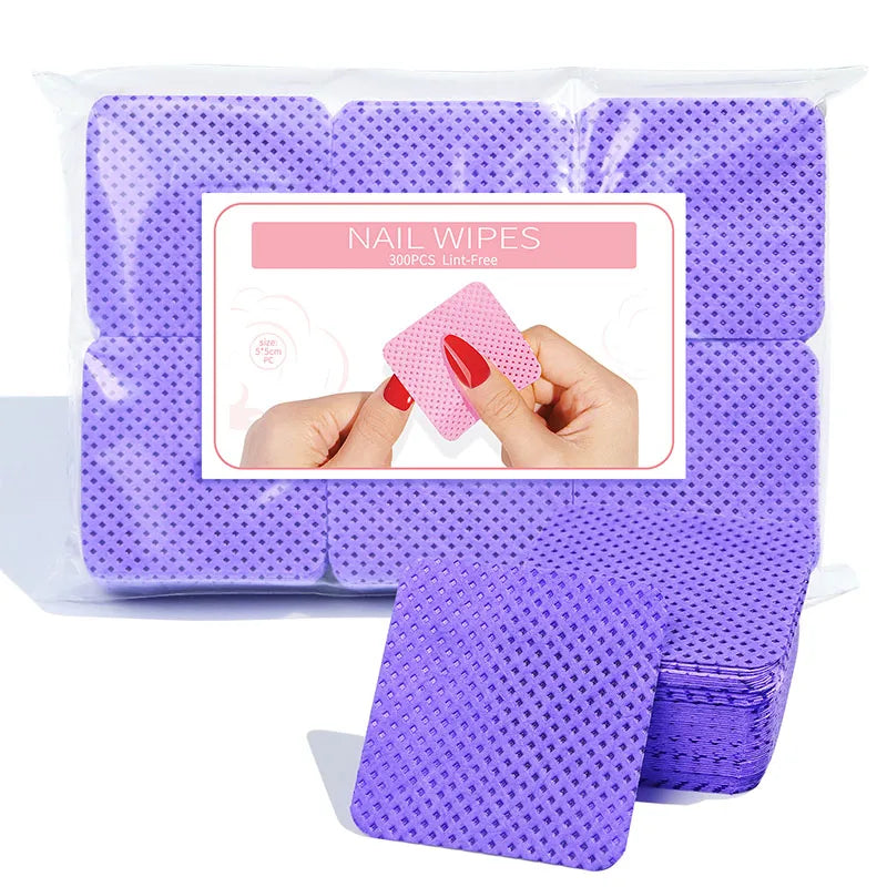 300pcs/Pack Lint-free Nail Polish Remover Napkin Colorful Cotton Wipes Paper Pads UV Gel Dust Cleaner Cleaning For Manicure T