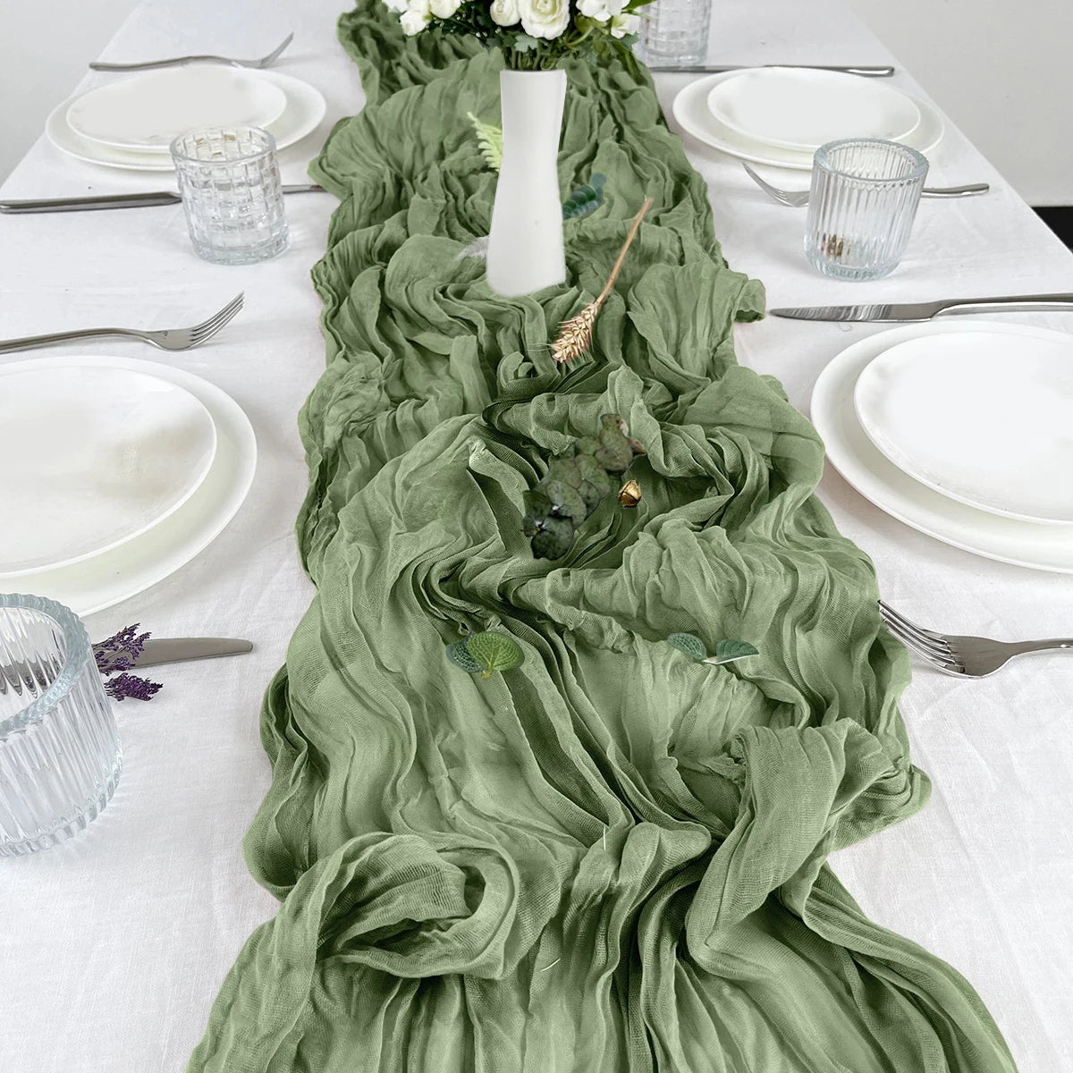 Semi-Sheer Gauze Table Runner Sage Cheesecloth Table Setting Dining Vintage Wedding Decoration Banquets Arches Retro Boho Dec