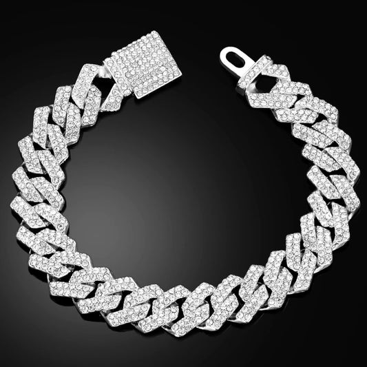 14MM Iced Prong Link Cuban Chain Bracelets for Men Women Full Rhinestones Chunky Miami Cuban Bracelet Punk Hip Hop Jewelry Gi