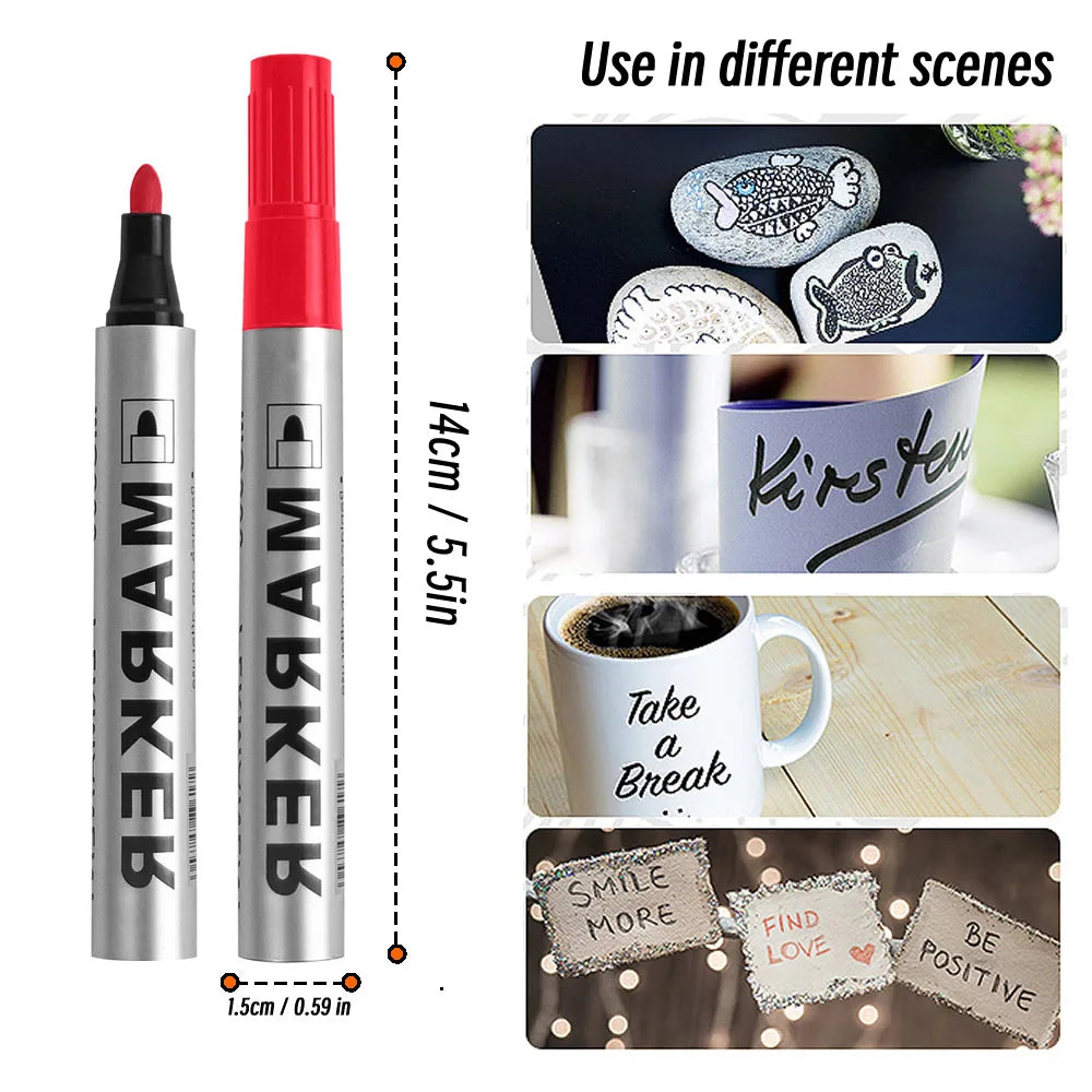 Permanent Paint Marker Pen Waterproof Black Pen for Tyre Oily Markers Quick Drying Signature Pen Stationery Supplies