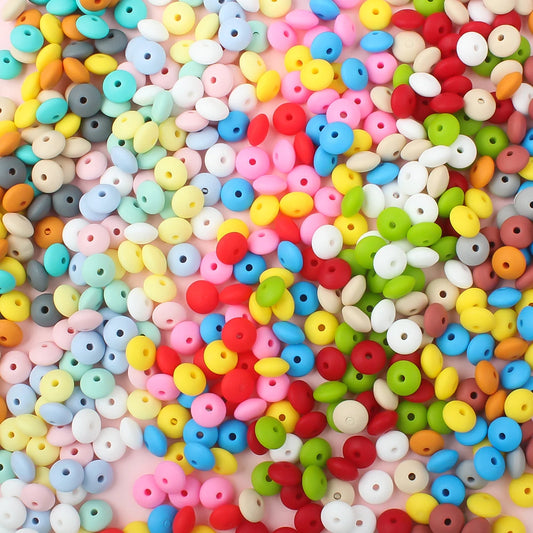 100/50/20Pcs 12mm Siilcone Beads Lentil Loose Spaced Bead for Jewelry Making DIY Beaded Pen Bracelets Necklace Keychain BPA F