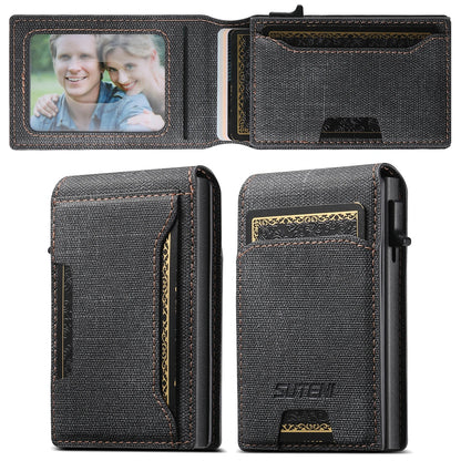 Push-out Card Faux Leather Card Holder Wallet Holder Large Capacity Can Hold 1-12 Cards 1 Photo Black/Brown/Blue