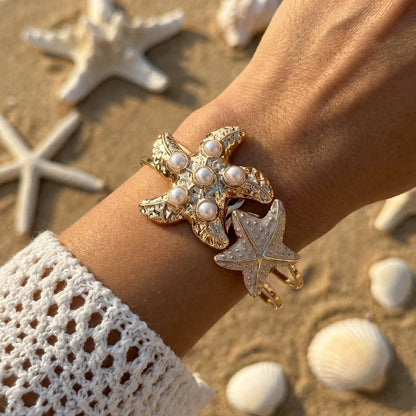 Elegant Enamel Flower Open Cuff Bracelet For Women Gold Plated Metal Pink White Blue Floral Bangles Beach Party Vacation Jewe