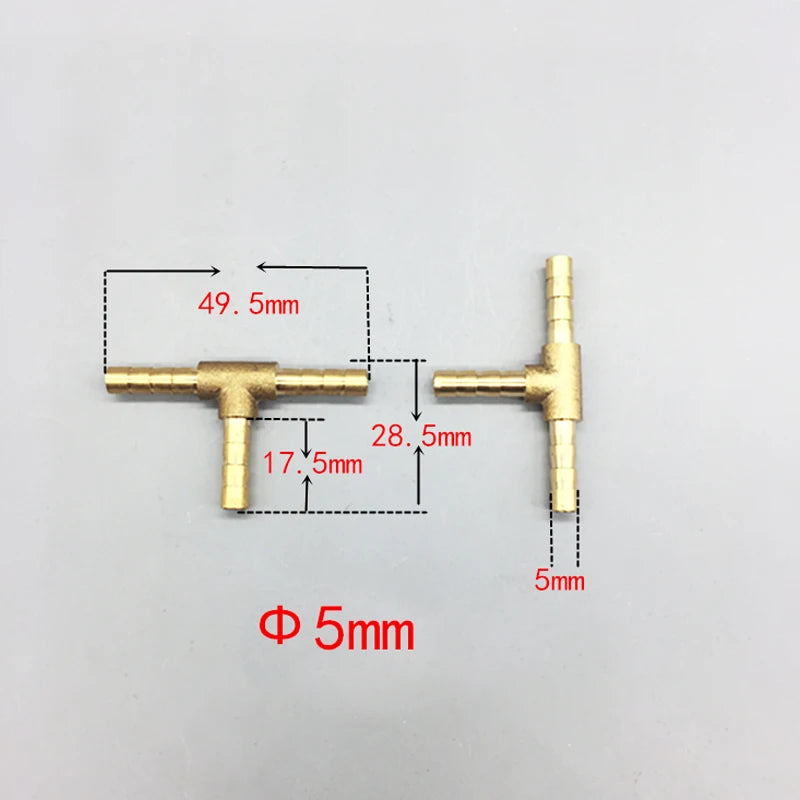T Way T-Shape Brass Barb Pipe Hose Fitting 3 Way Connector for 4mm 5mm 6mm 8mm 10mm 19mm Hose Copper Pagoda Water Tube Fittin