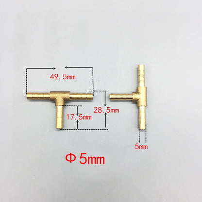 T Way T-Shape Brass Barb Pipe Hose Fitting 3 Way Connector for 4mm 5mm 6mm 8mm 10mm 19mm Hose Copper Pagoda Water Tube Fittin