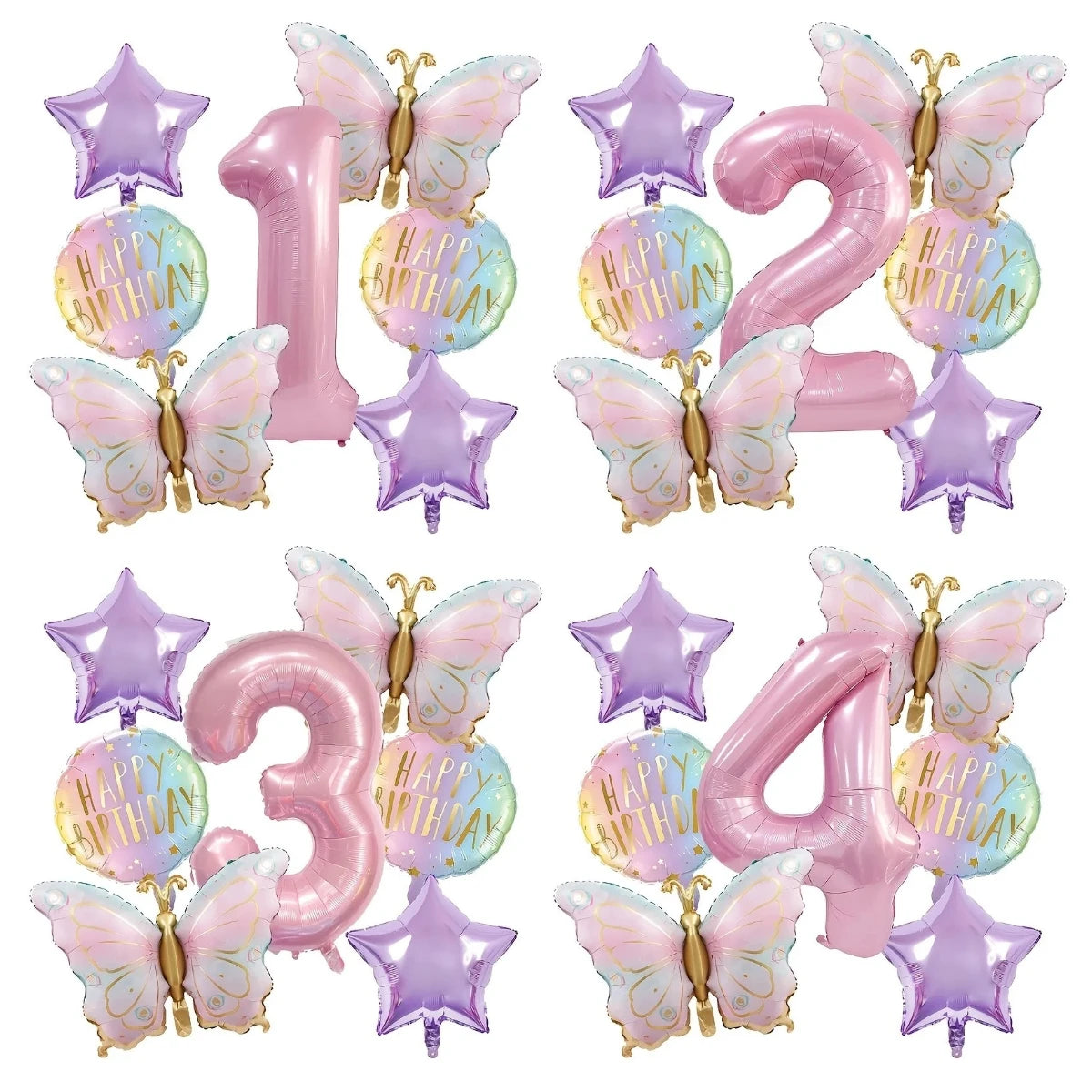 Birthday Decorations, Pink Butterfly Balloons Set, Custom Happy Birthday Banner, Personalized Party Decor, Whimsical Birthday
