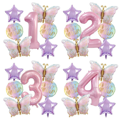 Birthday Decorations, Pink Butterfly Balloons Set, Custom Happy Birthday Banner, Personalized Party Decor, Whimsical Birthday