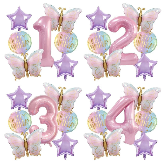 Birthday Decorations, Pink Butterfly Balloons Set, Custom Happy Birthday Banner, Personalized Party Decor, Whimsical Birthday