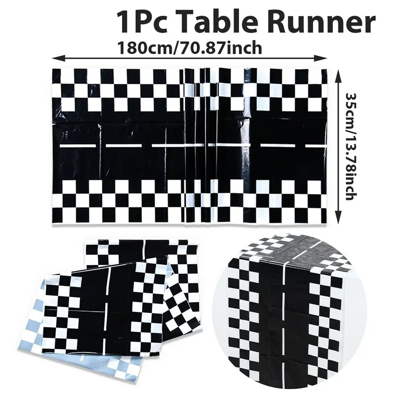 1pc Racing Car Tablecloth Black Racing Track Table Runner Racing Car Party Supplies Decor Racing Flags Table Centerpieces