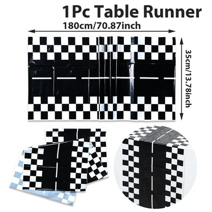 1pc Racing Car Tablecloth Black Racing Track Table Runner Racing Car Party Supplies Decor Racing Flags Table Centerpieces