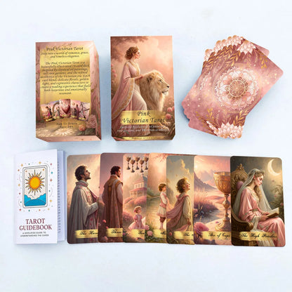 Pink Victorian Tarot Cards Set, 78 Pieces, 13x8 Cm, Romantic & Elegant Design, Includes Paper Instructions, Perfect for Begin