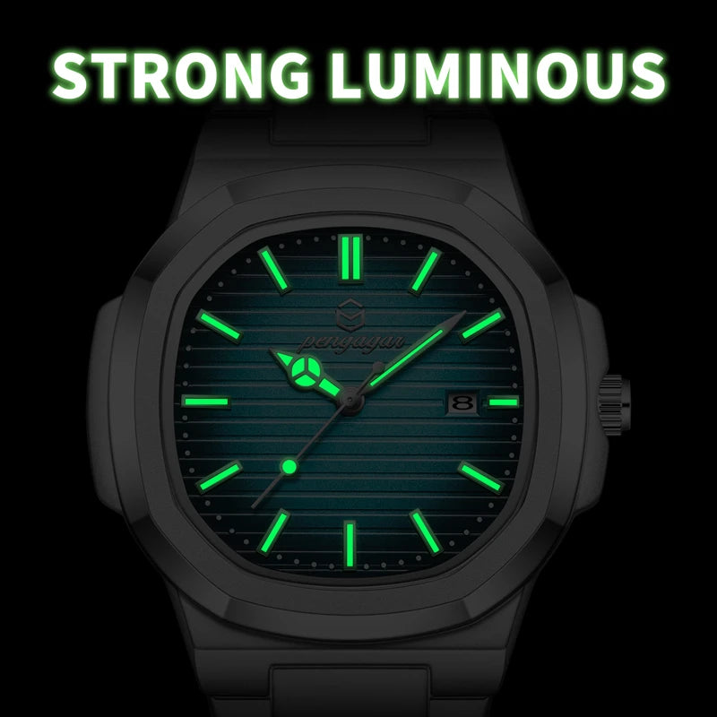 2026 New Luxury Military Man Watch Square Waterproof Luminous Date Week Men Watch Stainless Steel Quartz Men's Watches Reloj+